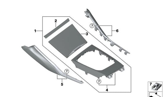 Moldura embellecedora acompañante cuarzo plata OEM 51166994075 para BMW G20, G21. Original BMW.