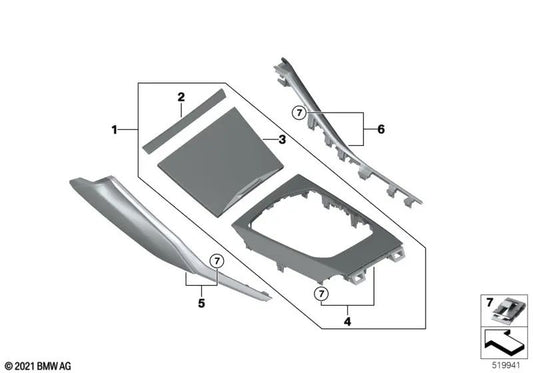 Revestimiento Consola Central Quarzsilber mate para BMW Serie 3 G20, G21 (OEM 51166806780). Original BMW