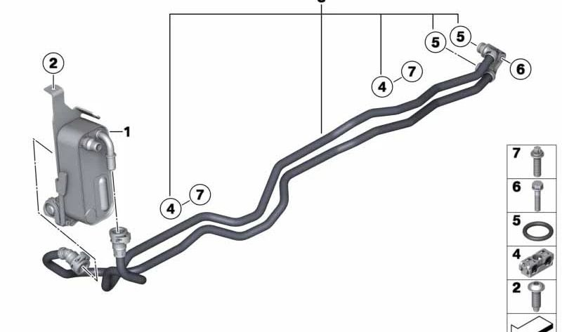 Transmission Oil Cooler Line for BMW X3 F25, X4 F26 (OEM 17227601763). Original BMW.