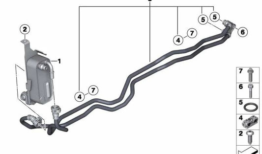 Getriebeölkühlerleitung für BMW X3 F25, X4 F26 (OEM 17227601763). Original BMW.