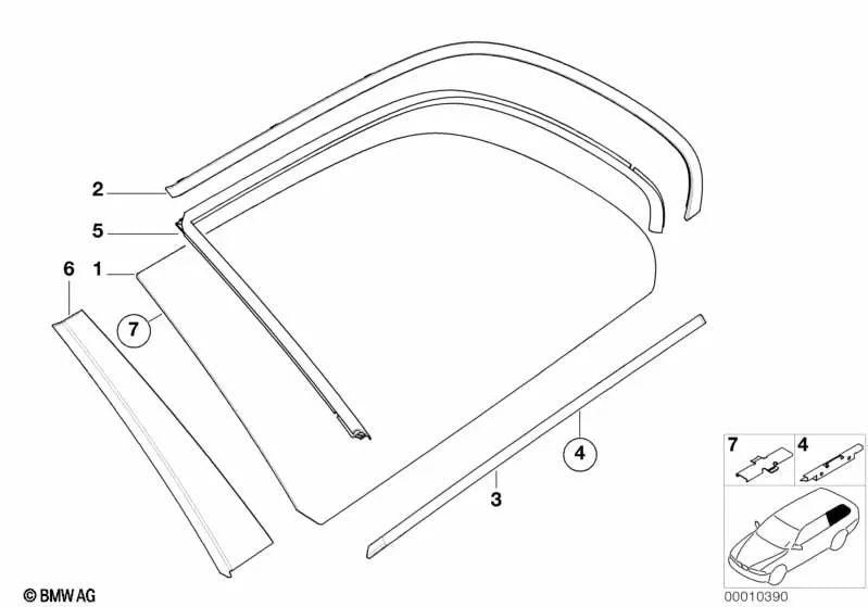 Moldura trasera derecha para BMW Serie 5 E39 (OEM 51368205824). Original BMW