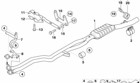 Tuberías de escape con silenciador frontal para BMW Serie 5 E60, E61 (OEM 18307544254). Original BMW