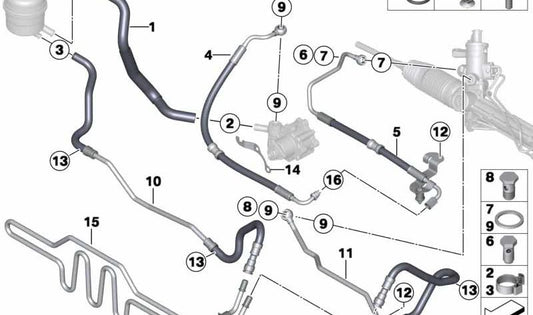 Lenkhilfeschleife para BMW E81, E82, E87N, E88, E90, E91, E92, E93, E84 (OEM 17117522052). Original BMW