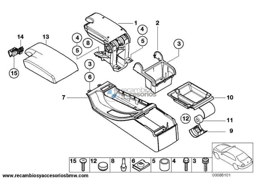 Bandeja Apoyabrazos En Beige Claro 2 Para Bmw E46 . Original Recambios