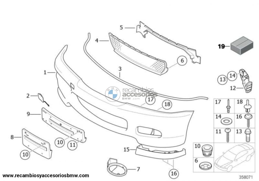 Base Soporte De Matrícula Para Bmw E46 Coupe/cabrio Revestimiento M Delantero. Original Recambios