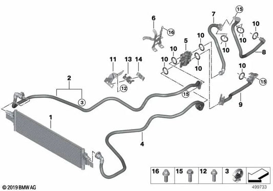 Transmission oil return line for BMW 3 Series G20, G21 (OEM 17228848365). Genuine BMW