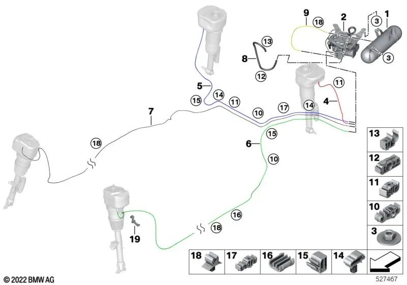 Clip de conducción triple para BMW G11, G12, G70 (OEM 37206870527). Original BMW.