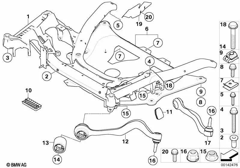 Portaeje delantero para BMW Serie 5 E60, E61N Serie 6 E63 (OEM 31112283741). Original BMW