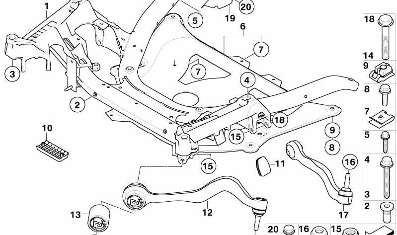 Soporte del eje delantero para BMW Serie 6 E64 (OEM 31112283913). Original BMW.