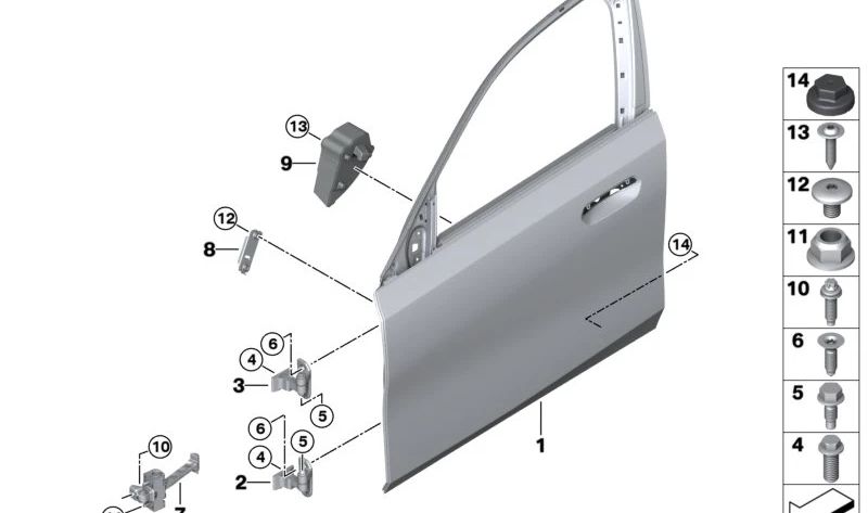 Bisagra de puerta inferior derecha para BMW G22, G23, G82, G83, F90, G30, G31, G38, G60, G61, G68, G90, G32, G11, G12, G70, F91, F92, F93, G14, G15, G16, I20, F97, G01, G08, F98, G02, F95, G05, G18, F96, G06, G07, G09, G29 (OEM 41517420090). Original BMW