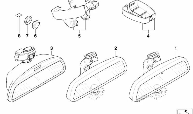 Specchio di retrovisore interno con funzioni EC/LED/GTO/FLA/TLC/FUNK OEM 51169159102 per BMW E63, E64. BMW originale.