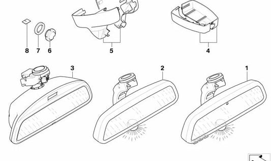 Innenrückspiegel mit Funktionen EC/LED/GTO/FLA/TLC/FUNK OEM 51169159102 für BMW E63, E64. Original BMW.