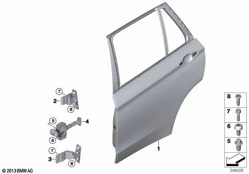 Bisagra de puerta trasera inferior izquierda para BMW X5 F15, F85, X6 F16, F86 (OEM 41007377549). Original BMW.