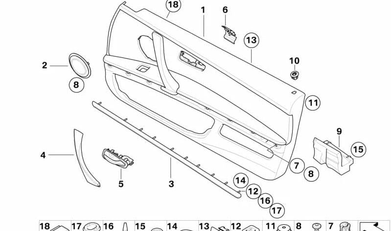 Left leather door trim for BMW 3 Series E92, E93 (OEM 51417903603). Original BMW