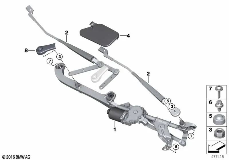 Sistema de limpiaparabrisas completo para BMW F45, F46 (OEM 61617301045). Original BMW.