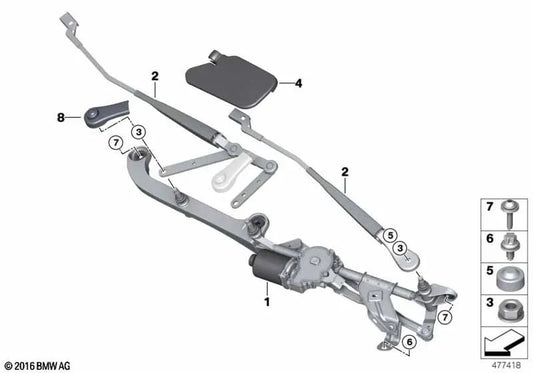 Sistema de limpiaparabrisas completo para BMW F45, F46 (OEM 61617301045). Original BMW.