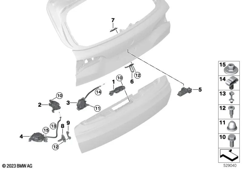 Tailgate lock lower right for BMW F95, G05 (OEM 51249880875). Original BMW