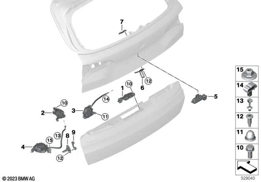 Cerradura del portón trasero abajo a la derecha para BMW F95, G05 (OEM 51249880875). Original BMW