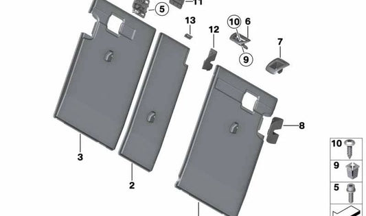 Soporte para persiana del respaldo para BMW Serie 3 E46, Serie 5 E61, E61, X3 E83, F25, X4 F26 (OEM 51479149454). Original BMW