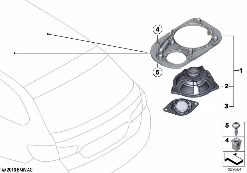 Top-Hifi-Lautsprecherhalterung rechts für BMW F11, F11N (OEM 65139239148). Original BMW