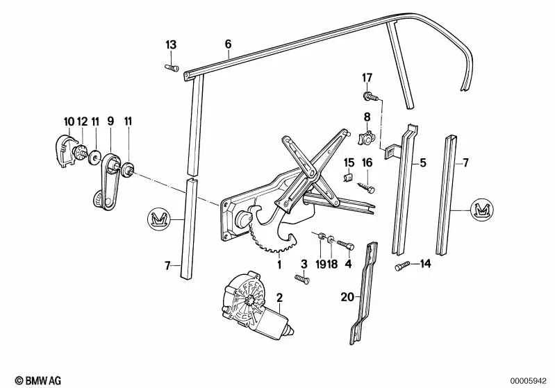 Elektrischer Fensterheber hinten rechts für BMW 5er E34 (OEM 51341944072). Original BMW