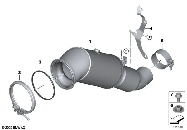 Soporte para catalizador cercano al motor para BMW Serie 5 G60, Serie 7 G70, X5 G05N, X6 G06N, X7 G07N, XM G09 (OEM 18325A04CC1). Original BMW.