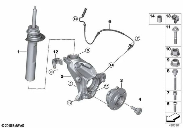 Amortiguador delantero izquierdo para BMW F45, F45N (OEM 31306887331). Original BMW