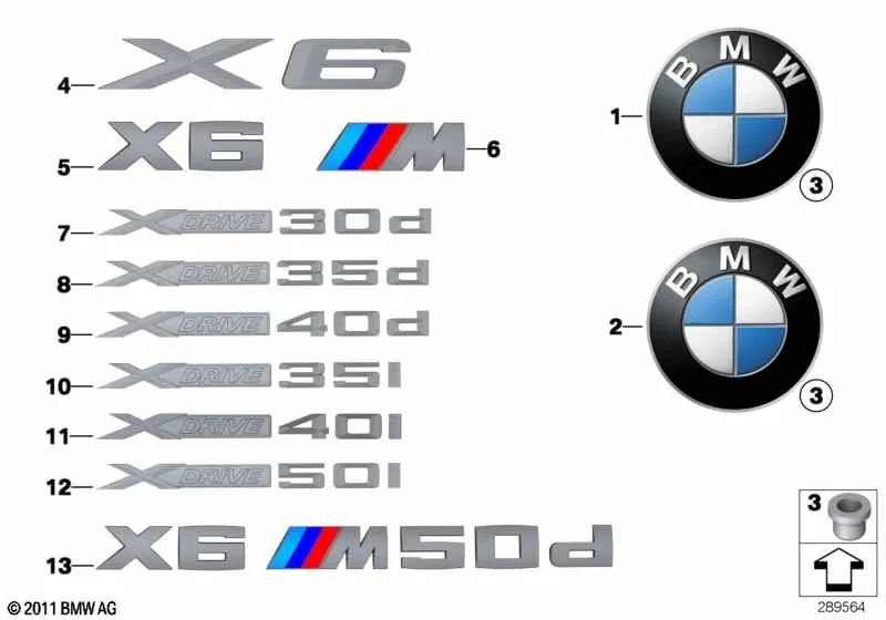 Emblem for BMW X6 E71 (OEM 51148055281). Genuine BMW