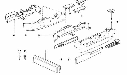 Cubierta de carril del asiento derecha para BMW Serie 7 E32 (OEM 52101950186). Original BMW.