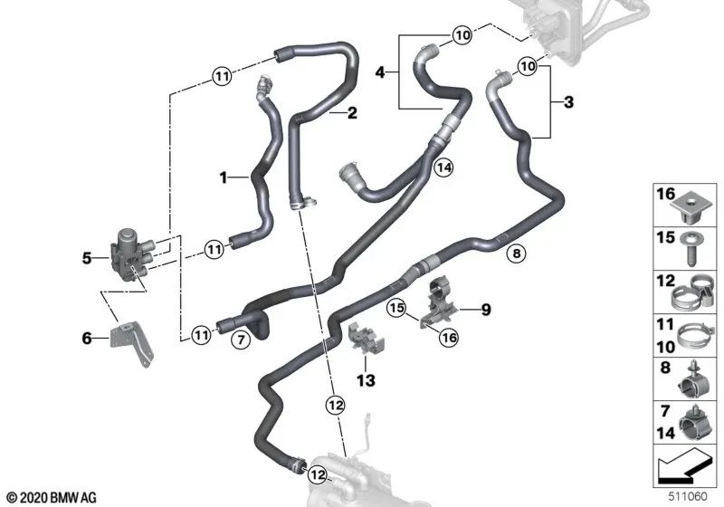 Manguera de refrigerante para BMW X3 G01, G01N, X4 G02, G02N (OEM 64216993461). Original BMW.