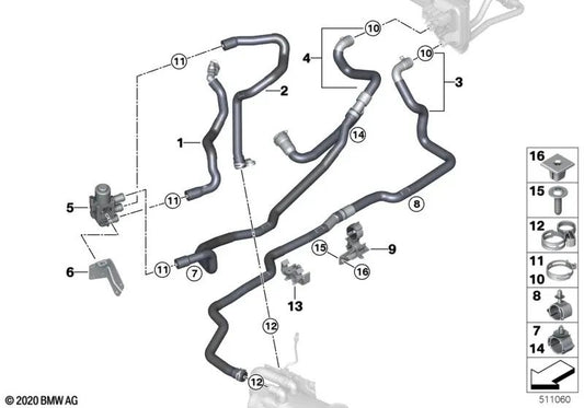 Manguera de refrigerante para BMW X3 G01, G01N, X4 G02, G02N (OEM 64216993461). Original BMW.