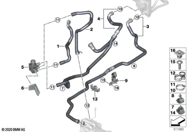 Manguera de Refrigerante para BMW X3 G01, G01N, X4 G02, G02N (OEM 64216993454). Original BMW