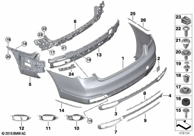 Cubierta del parachoques trasero imprimada para BMW Serie 7 G12 (OEM 51127992043). Original BMW.