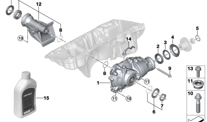 Vorderes Differential für BMW 3er G20, G21, 4er G22, G23, G26, 5er G30N, G31N, 6er G32N, 7er G11N, G12N (OEM 31509896285). Original BMW