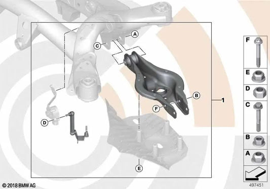 Kit de reparación de brazo de caída trasero izquierdo para BMW F20, F21, F22, F23, F30, F31, F34, F35, F32, F33, F36 (OEM 33322467125). Original BMW.