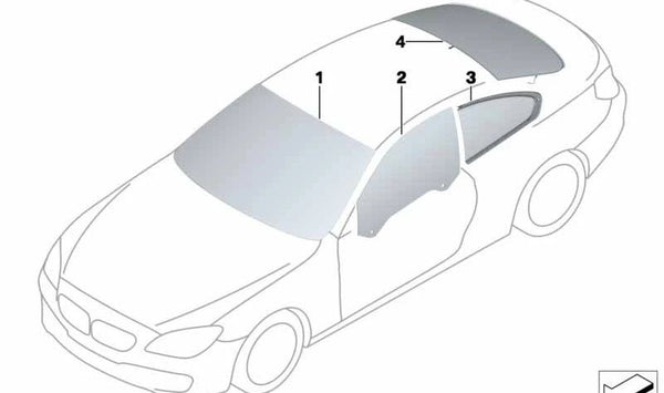 Cristal lateral verde puerta derecha OEM 51337224056 para BMW F12, F13 (Serie 6 Coupé/Cabrio). Original BMW