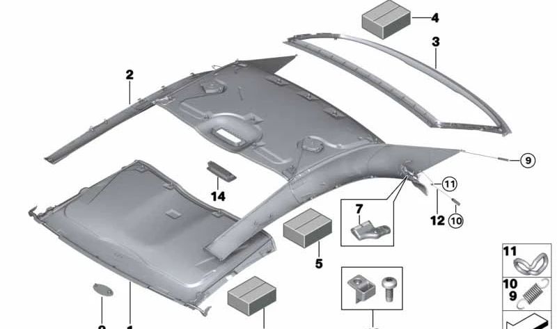 Revestimiento Interior del Techo Parte Central para BMW F33, F83 (OEM 54377313151). Original BMW