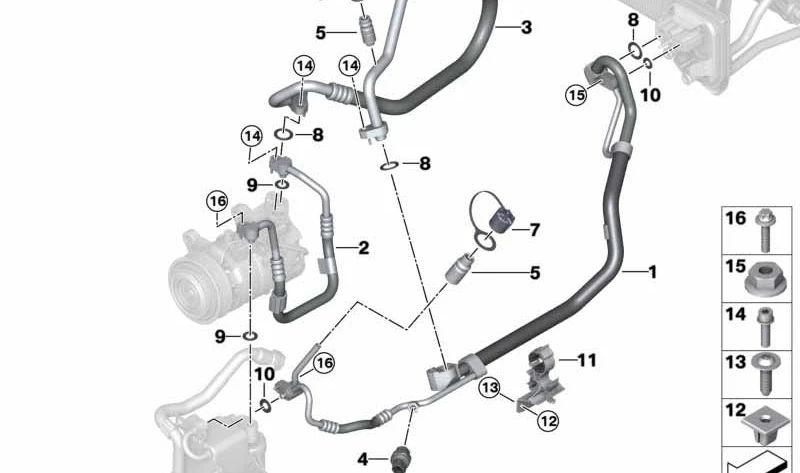 Doppio tubo di condizionamento dell'aria OEM 64508073753 per BMW F97, F98. BMW originale.