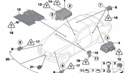 Sensor de aceleración OEM 65776988143 para BMW E82, E88, E90, E91, E92, E93, E84. Original BMW.