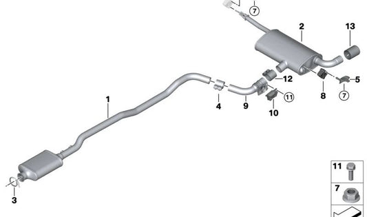 Silenciador trasero para BMW F45N (OEM 18302810399). Original BMW