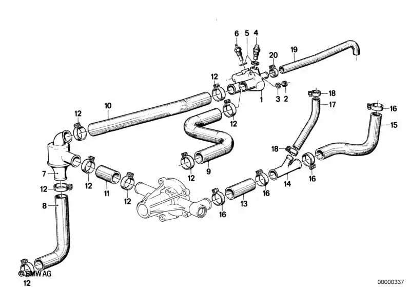 Water hose for BMW E30, E28 (OEM 11531287348). Original BMW.