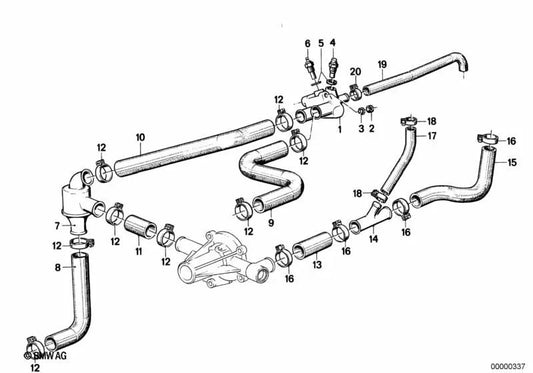 Water hose for BMW E30, E28 (OEM 11531287348). Original BMW.