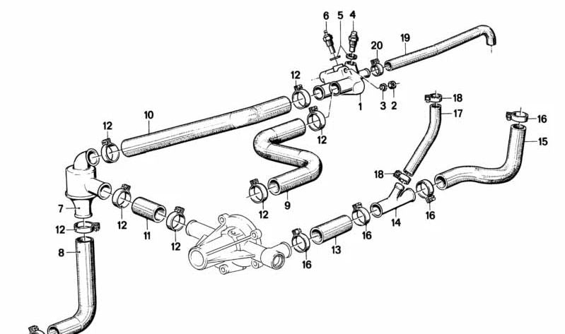 Manguera de agua para BMW E21, E12 (OEM 11531266469). Original BMW.