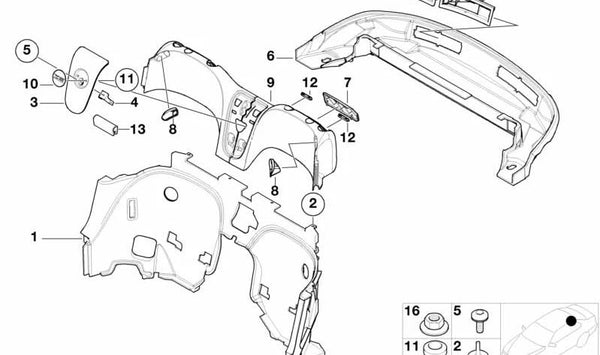 Cubierta inferior del compartimento de la capota OEM 51478266766 para BMW E52 (Z8). Original BMW.