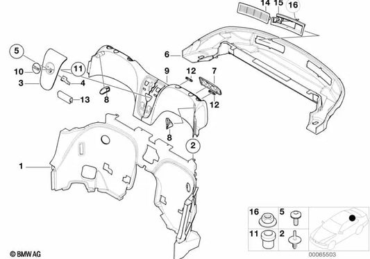 Tapa de salida de cinturón derecha para BMW E52 Z8 (OEM 51467002472). Original BMW