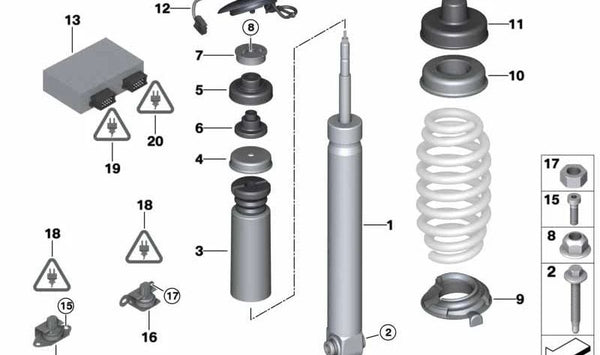 Amortiguador trasero OEM 33522284315 para BMW E90, E91, E92, E93. Original BMW