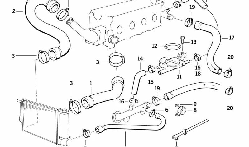 Manguera de refrigerante OEM 11531734455 para BMW E36 (316i, 318i, 320i, 323i, 325i, 328i, M3). Original BMW.