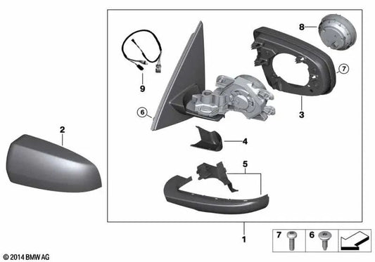 Espejo exterior calefactado derecho para BMW X5 E70, E70N (OEM 51167179636). Original BMW.