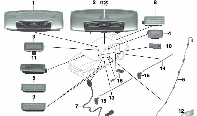 Luces interiores delanteras para BMW Serie 3 F30, X5 F15 (OEM 61319383942). Original BMW