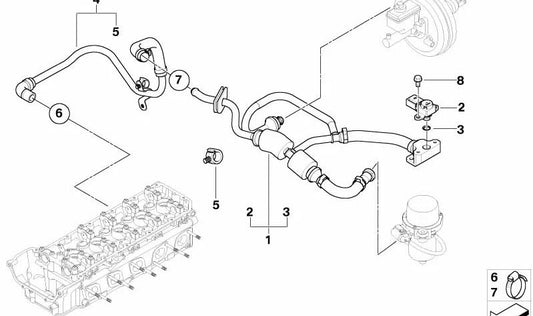 Unterdruckröhre für BMW 5er E60, E61N; Serie 6 E63, E64 (OEM 11617839112). Original BMW.